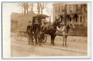 c1910's Grocery Meat Delivery Wagon Man Boy Danville IN RPPC Photo Postcard 