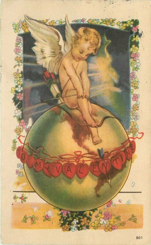 Artist impression Cupid Angel Globe Valentine Postcard 20-1231