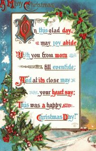 Vintage Postcard 1910s Merry Christmas Greeting May Joy Abide With You From Morn