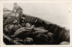 Alaska Inuit Seal Hunter with Seals Indigenous Life Unused RPPC Postcard G74