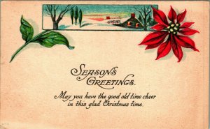 Seasons Greetings Christmas Poinsettia Art Deco Embossed 1916 DB Postcard C4