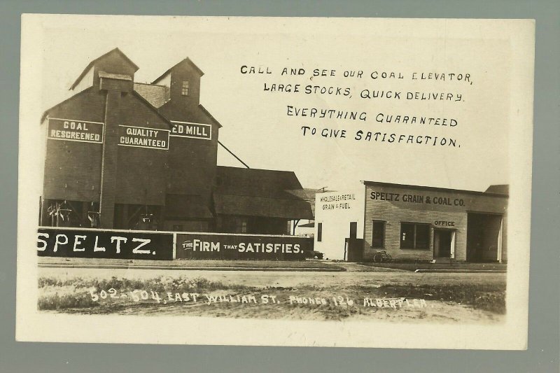 Albert Lea MINNESOTA RPPC c1910 ADVERTISING Coal Grain ELEVATOR COMPANY Speltz