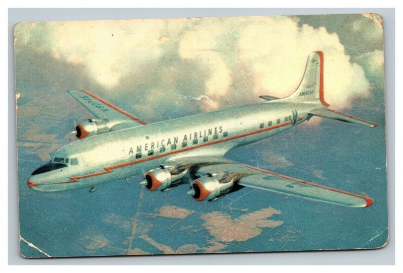 Vintage 1954 Advertising Postcard American Airlines DC-6 Flagship in Flight