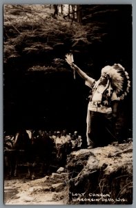 Postcard RPPC Wisconson Dells WI c1950s Lost Canyon Chief Yellow Hunter Ceremony