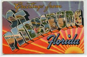 Greetings From St Petersburg Florida Large Letter 1958 linen postcard