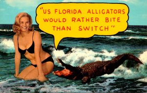 Florida Humour Semi Naked Girl and Alligator Us Florida Alligators Would Rata...