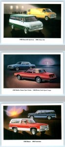 3 Postcards 1982 CHEVROLET ADVERTISING Van, Malibu, Monte Carlo, Blazer Suburban