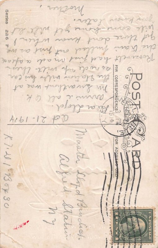 J80/ Halloween Postcard c1910 Jack-O-Lantern Child Smile 85