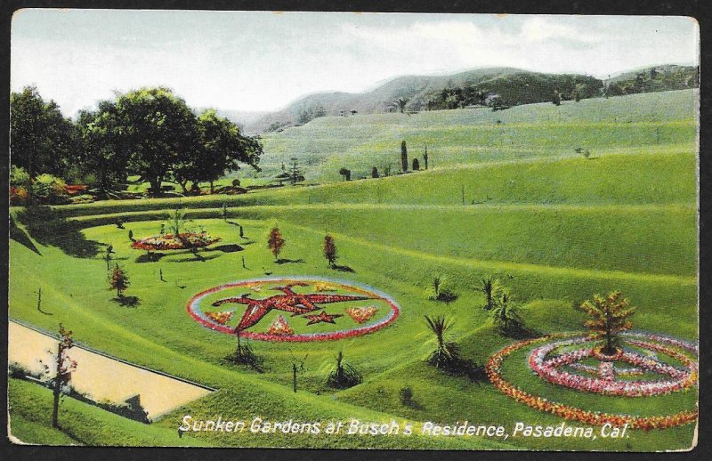 Sunken Gardens Buschs Residence Pasadena California Unused c1910s