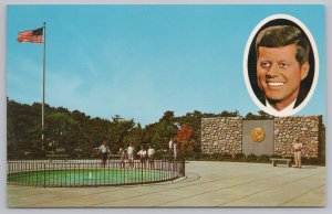 President & Patriotic~John F Kennedy Memorial Plaza~Cape Cod MA~Vintage Postcard
