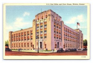 Postcard Post Office & Court House Wichita Kansas Antique Automobiles