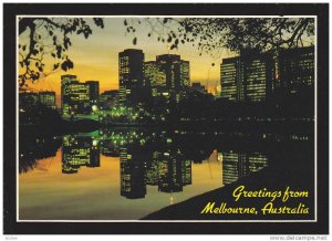 City Lights Reflect in the Yarra River at Dusk, Melbourne, Victoria, Australi...