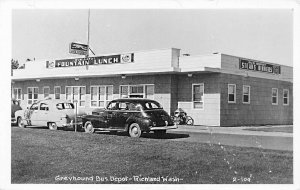 Richland WA Greyhound Bus Depot Lunch Old Cars Real Photo Postcard