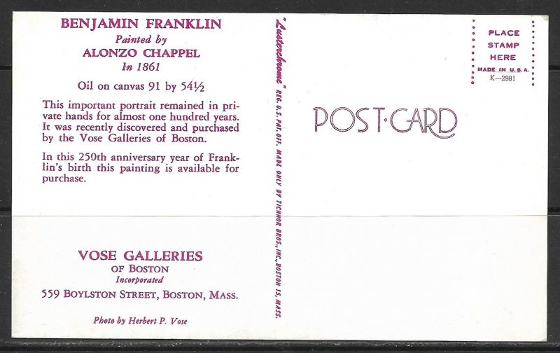 Massachusetts, Boston - Voss Galleries Advertising - Ben Franklin- [MA-049]