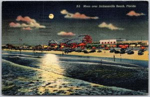 1941 Moon Over Jacksonville Beach Florida FL Park In Distance Posted Postcard