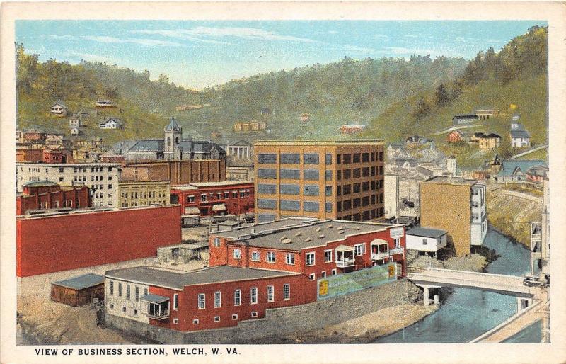 D67/ Welch West Virginia WV Postcard c1910 Business Section Birdseye