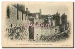 Old postcard Cite Carcassonne entire door of the Aude