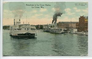 Paddle Steamers La Crosse Harbor Wisconsin 1919 postcard