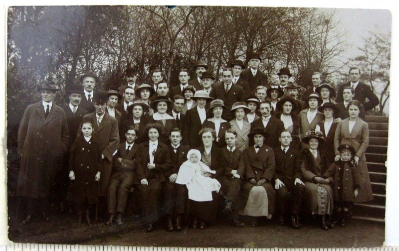 1910s Large Family Gathering Queens Park Toronto Postcard Pork Pie Hats Reunion