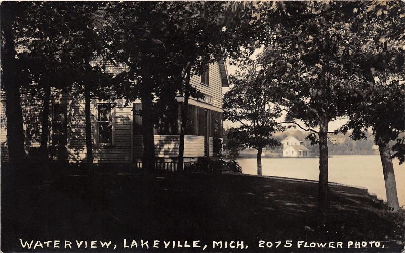 Lakeville Michigan~Waterview~House on Shore~c1920s Flower Photo 2075 RPPC