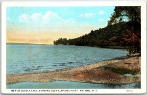 VINTAGE POSTCARD VIEW OF SENECA LAKE SHOWING GLEN ELDRIDGE POINT AT WATKINS N.Y.