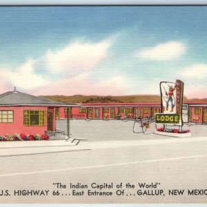 c1940s Gallup, NM Lariat Lodge Motel Route 66 Indian Capital Cowboy Sign PC A225