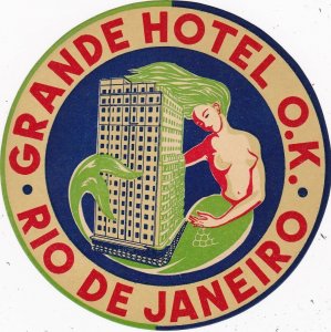 Brasil Rie De Janeiro Grande Hotel O K Large Vintage Luggage Label sk4010