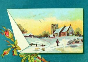 Lovely Winter Scene J.K. Brown's Shoes Providence, RI Victorian Trade Card F101