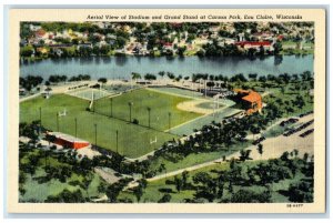 c1940 Aerial View Stadium Grand Stand Carson Park Eau Claire Wisconsin Postcard