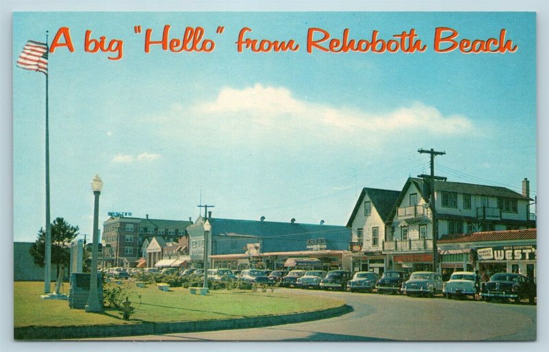 Postcard DE Rehoboth Beach Delaware Greetings Boardwalk View Rehoboth Avenue X5