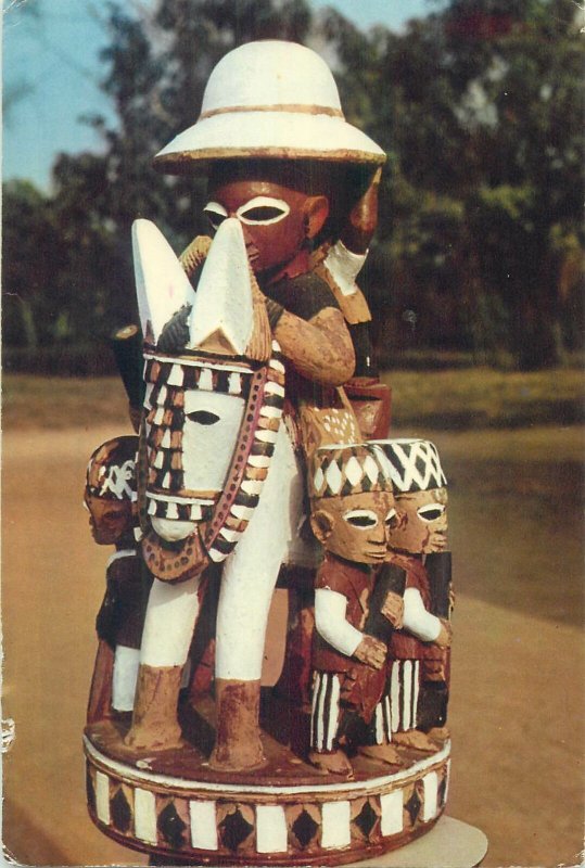 Postcard Nigeria horse with rider wood carving toy 