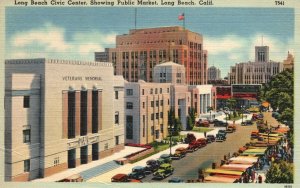 Long Beach California, Civic Center Showing Public Market Vintage Postcard c1930