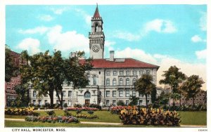 Vintage Postcard 1920's View of City Hall Worcester Massachusetts MA