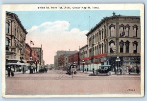 Cedar Rapids Iowa IA Postcard Third Street From 1st Avenue 1923 Antique Cars