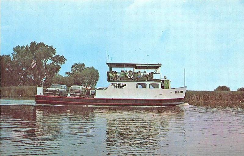 Port Clinton to PutinBay OH Ferry Boat "Erie Isle" Old Cars Postcard