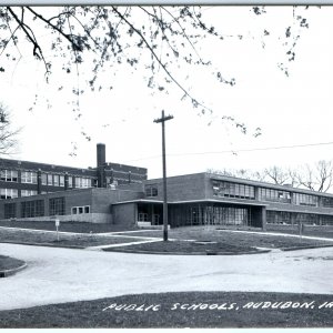 c1950s Audubon, IA RPPC Public School Building Real Photo Postcard High Vtg A105