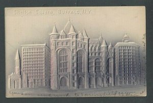 1907 Post Card NY Buffalo Shelton Square Purple Tint Airbrushed Embossed