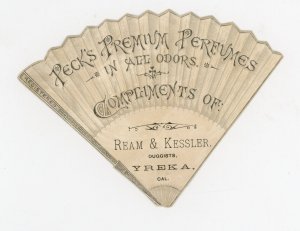 1883 Die-Cut Fan Peck's Perfumes Ream & Kessler Yreka, CA #7G