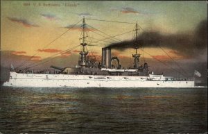 US Navy Battleship USS Illinois w/ Stats on Back c1910 Postcard