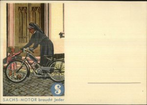 Sachs-Motor Moped Motorcycle etc Braucht Jeder - Nun & Little Girl Postcard