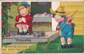 Wednesday Young Boy Raking Hurry Up And Sew On My Button 'Fore It Drops Off 1910