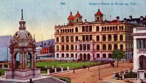 C. 1910 Queen's Statue Hong Kong Club Vintage Postcard P144