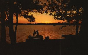 Vintage Postcard Golden Sun Reflected Inland Lake Water Wonderland Michigan MI