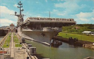 USS Valley Forge, Aircraft Carrier, Panama Canal, Milaflores Lock, Crew on Deck