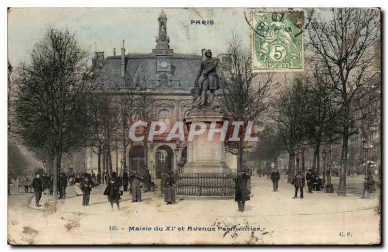 Postcard Old Town Hall and the 11th Avenue Parnentier Paris