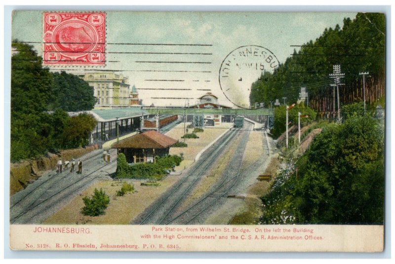 c1910 Park Station Wilhelm St. Bridge Railway Johannesburg South Africa Postcard