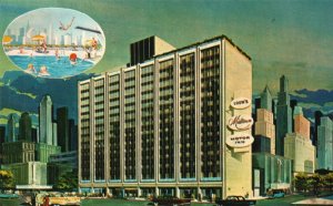 Vintage Postcard Loew's Midtown Motor Inn Open Air Roof Top Swimming Pool NY