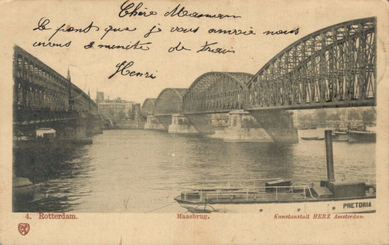 Netherlands Rotterdam Maasbrug Vintage Postcard 07.78