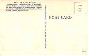 Winter Park, FL Florida GREENEDA COURT Apartments~Shops~Rollins College Postcard