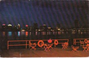 Florida Jacksonville Skyline At Night From Lobster House Pier 1966